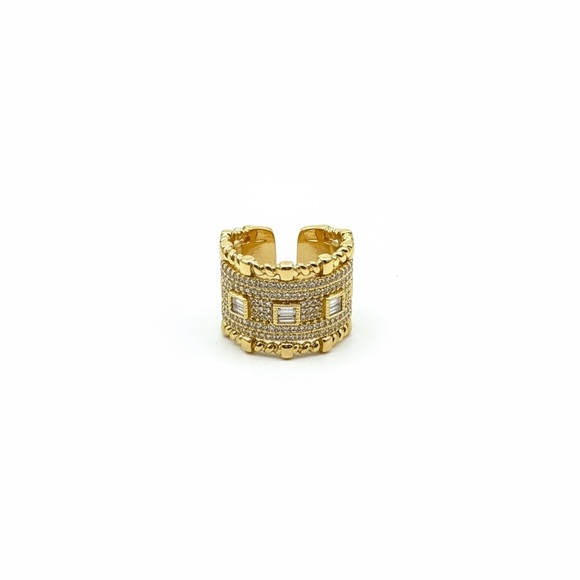 THICK BAND GOLD CZ STATEMENT ADJUSTABLE RING - Picture 4 of 4
